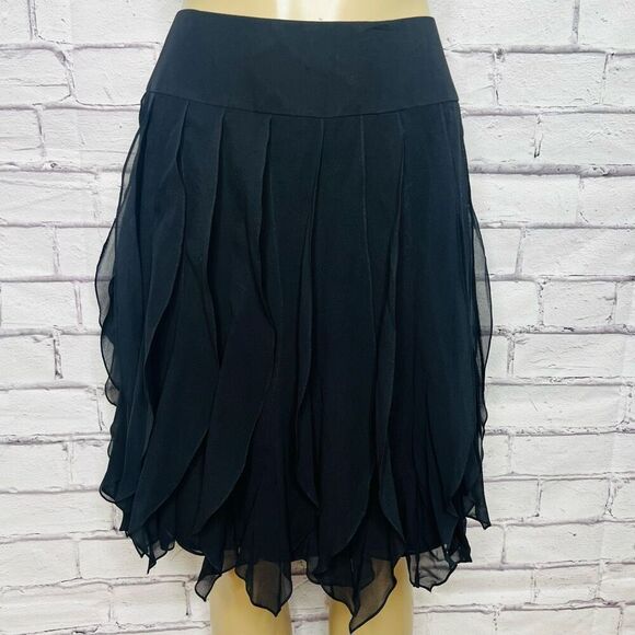 Ricky Freeman for Teri Jon Womens Black Silk Pleated Ruffle Tiered Skirt Size 8 - Picture 1 of 6